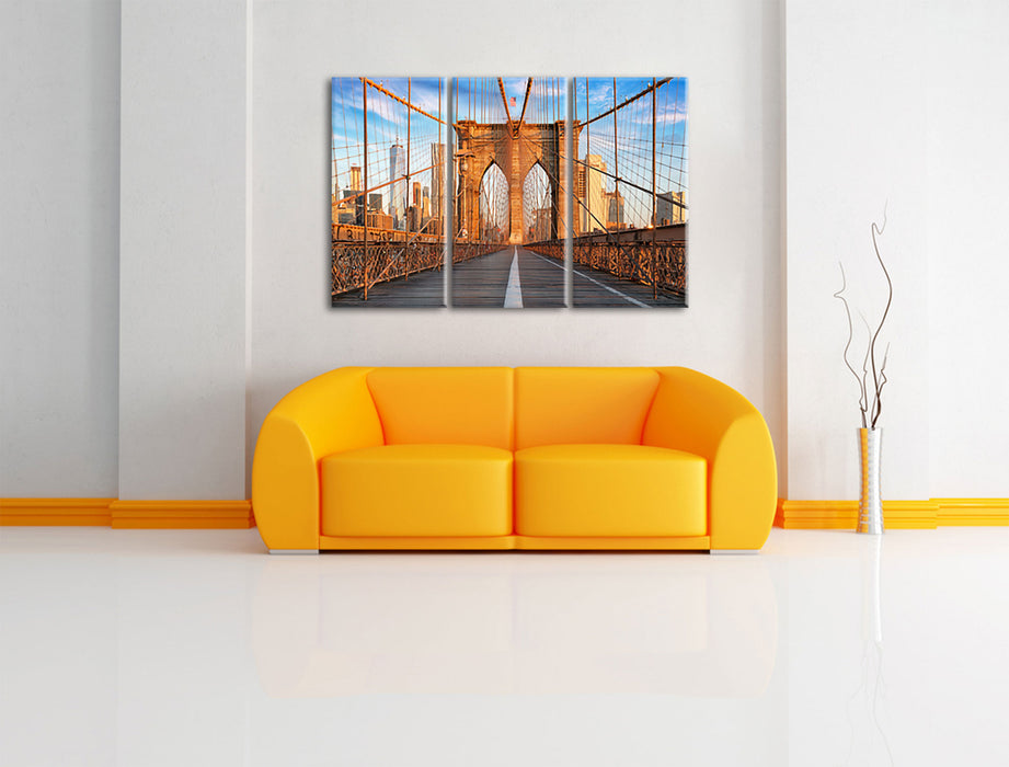 Leere Brooklyn Bridge in New York City Leinwanbild Wohnzimmer 3Teilig