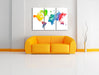 Bunte Weltkarte in Aquarell-Farben Leinwanbild Wohnzimmer 3Teilig