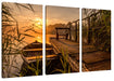Bootssteg am See bei Sonnenuntergang Leinwanbild 3Teilig