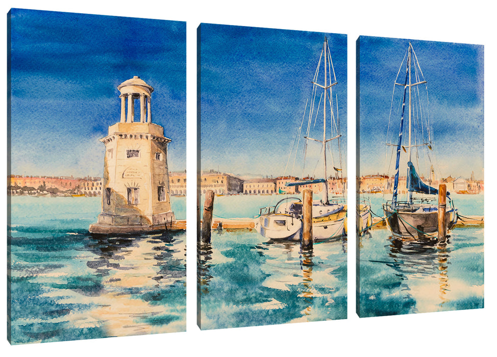 Segelschiffe im Hafen Venedigs Leinwanbild 3Teilig