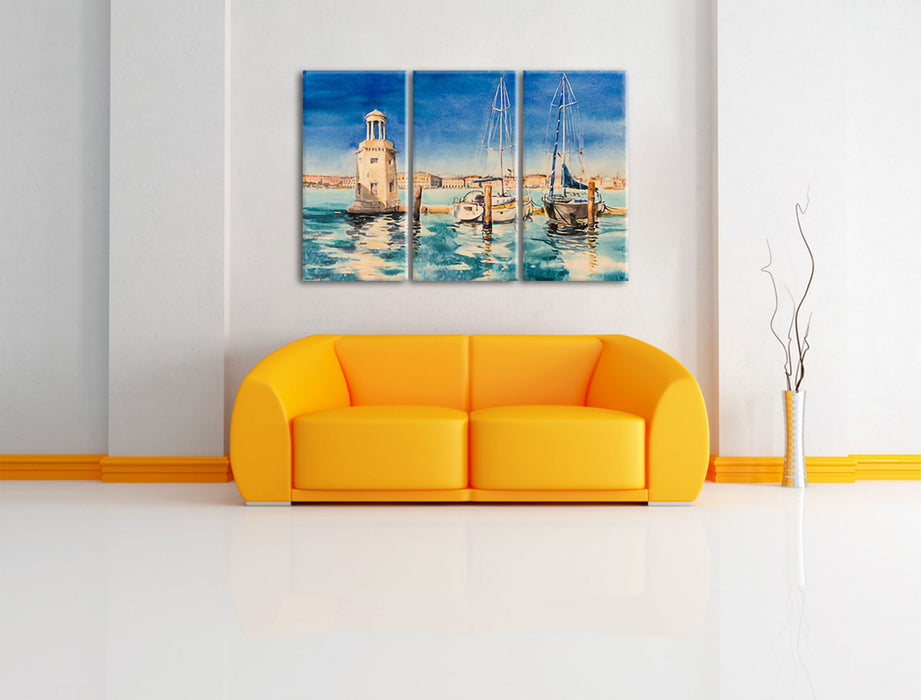 Segelschiffe im Hafen Venedigs Leinwanbild Wohnzimmer 3Teilig