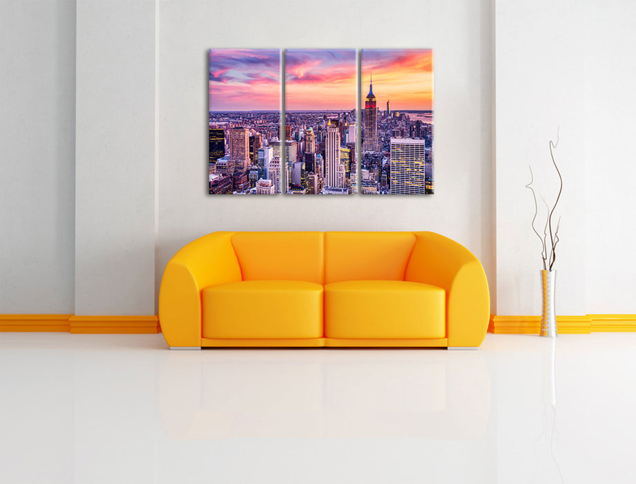 New York City bei Sonnenuntergang Leinwanbild Wohnzimmer 3Teilig