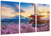 Japanischer Tempel zwischen Kirschblüten Leinwanbild 3Teilig