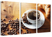Tasse Kaffee mit Bohnen und Croissant Leinwanbild 3Teilig