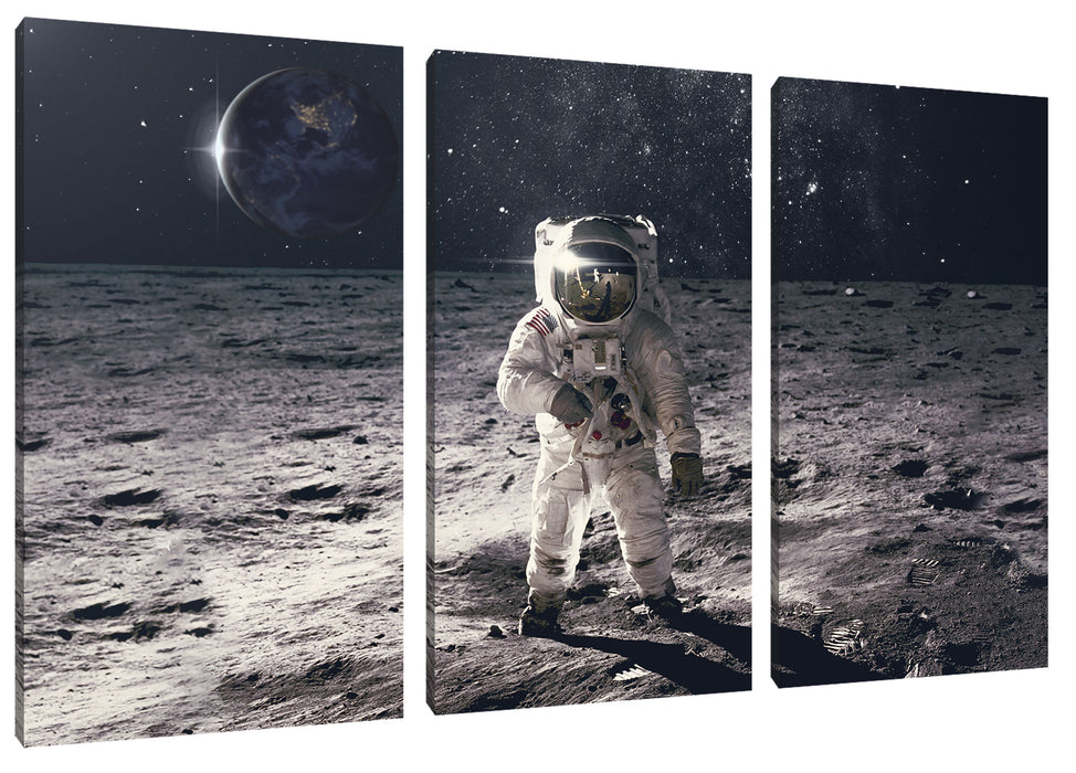 Einsamer Astronaut auf dem Mond Leinwanbild 3Teilig