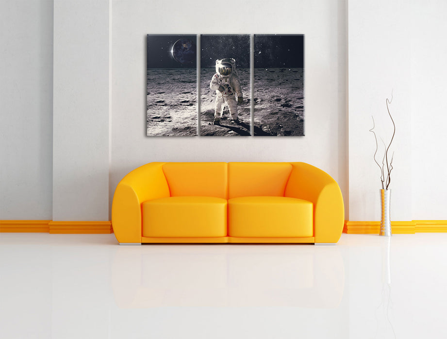 Einsamer Astronaut auf dem Mond Leinwanbild Wohnzimmer 3Teilig
