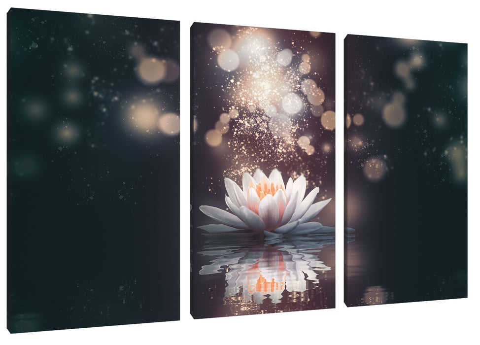 Magische Lotusblüte mit Glitzerstaub Leinwanbild 3Teilig