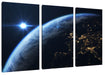 Erdkugel im All mit Lichtern Leinwanbild 3Teilig