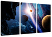 Abstrakte Planeten im Weltraum Leinwanbild 3Teilig