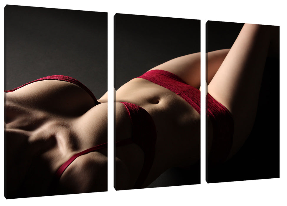 Frauenkörper in sexy roter Unterwäsche Leinwanbild 3Teilig