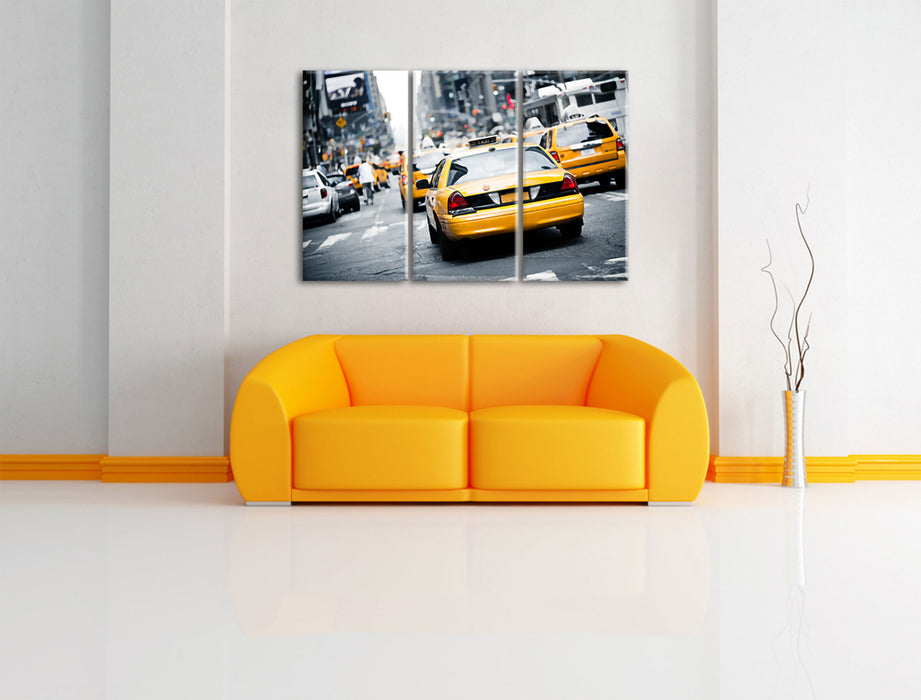 Gelbe Taxis am Times Square in New York Leinwanbild Wohnzimmer 3Teilig