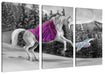Mädchen reitet auf Einhorn im Winter B&W Detail Leinwanbild 3Teilig