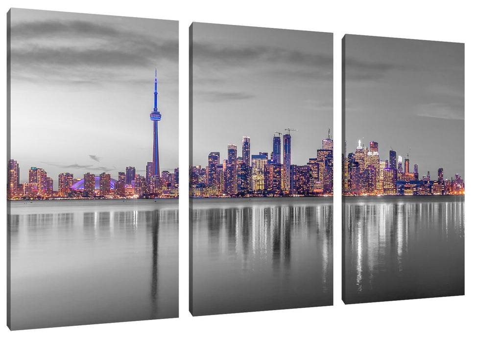 Skyline Toronto in der Abenddämmerung B&W Detail Leinwanbild 3Teilig
