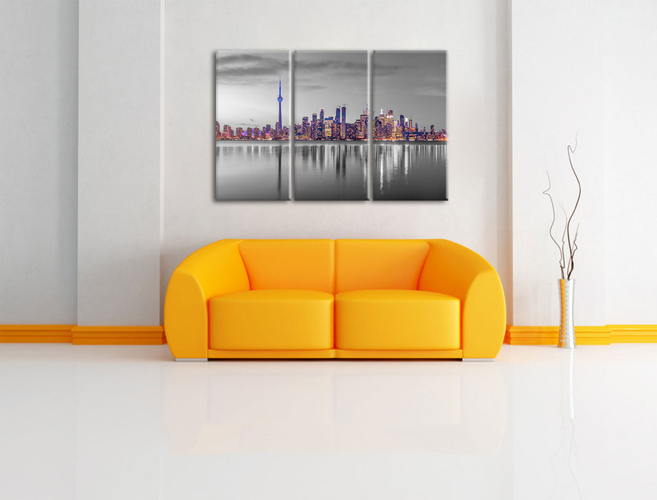 Skyline Toronto in der Abenddämmerung B&W Detail Leinwanbild Wohnzimmer 3Teilig