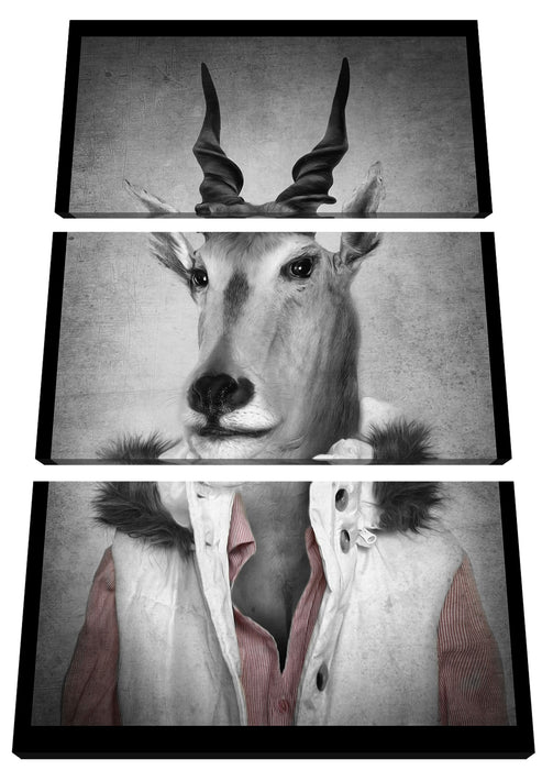 Antilopenkopf mit Menschenkörper B&W Detail Leinwanbild 3Teilig