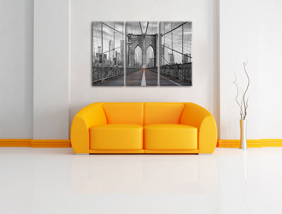 Leere Brooklyn Bridge in New York City B&W Detail Leinwanbild Wohnzimmer 3Teilig