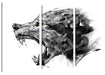 Abstrakter Wolfskopf im Profil B&W Detail Leinwanbild 3Teilig