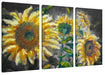 Sonnenblumen vor blauem Hintergrund B&W Detail Leinwanbild 3Teilig