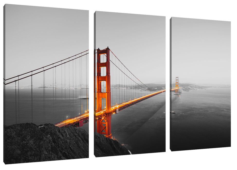 Golden Gate Bridge in der Abenddämmerung B&W Detail Leinwanbild 3Teilig