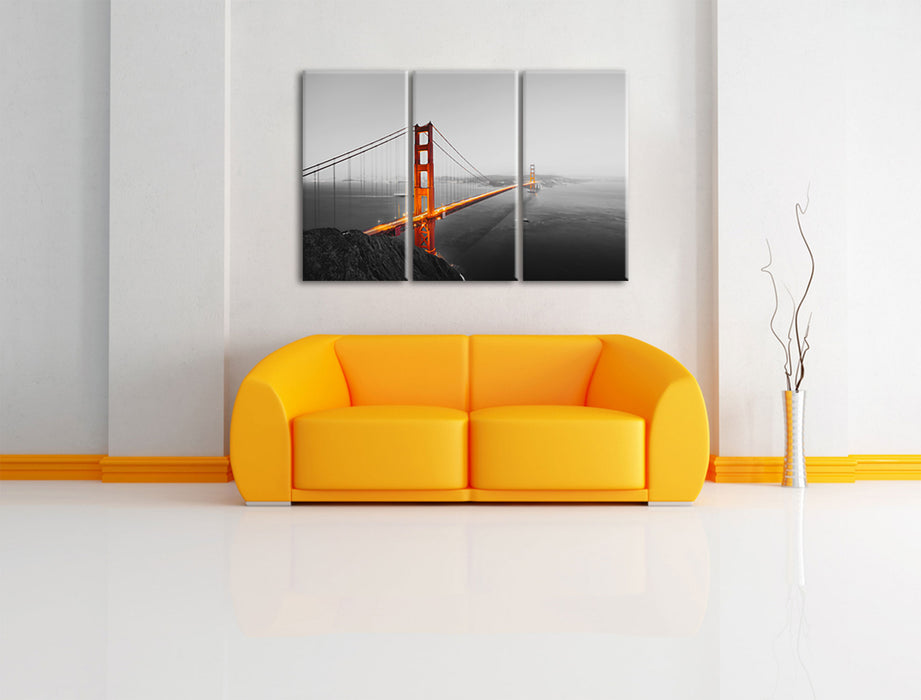 Golden Gate Bridge in der Abenddämmerung B&W Detail Leinwanbild Wohnzimmer 3Teilig
