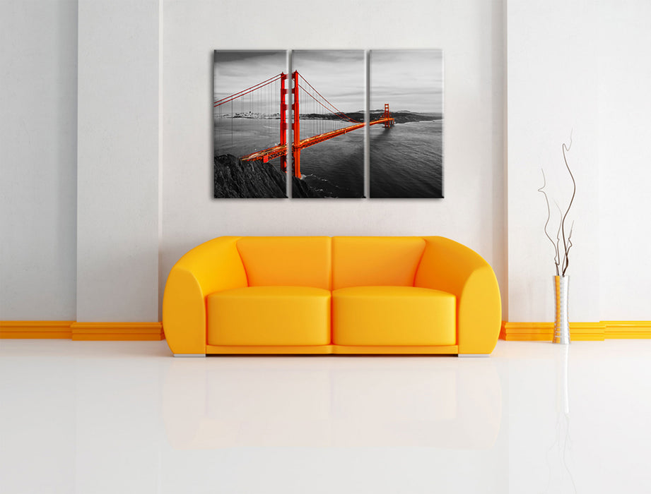 Golden Gate Bridge bei Sonnenuntergang B&W Detail Leinwanbild Wohnzimmer 3Teilig