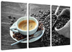 Espressotasse mit Kaffeebohnen B&W Detail Leinwanbild 3Teilig