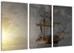 Großes Segelschiff im Sonnenuntergang B&W Detail Leinwanbild 3Teilig