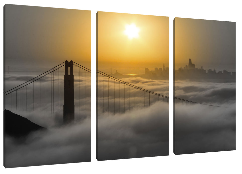 Golden Gate Bridge im Sonnenaufgang B&W Detail Leinwanbild 3Teilig