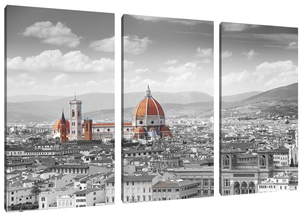 Panoramablick über die Dächer von Florenz B&W Detail Leinwanbild 3Teilig