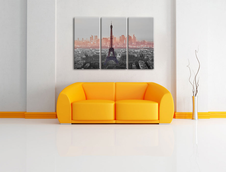 Panorama Eiffelturm bei Sonnenuntergang B&W Detail Leinwanbild Wohnzimmer 3Teilig