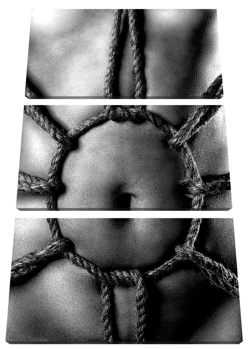 Kreis aus Seilen auf nacktem Körper, Monochrome Leinwanbild 3Teilig