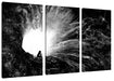 meditierende Frau vor Loch in Galaxie, Monochrome Leinwanbild 3Teilig