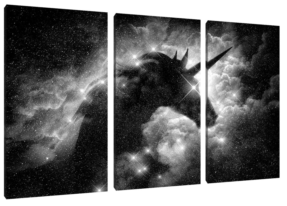 Einhorn Silhouette Galaxie, Monochrome Leinwanbild 3Teilig