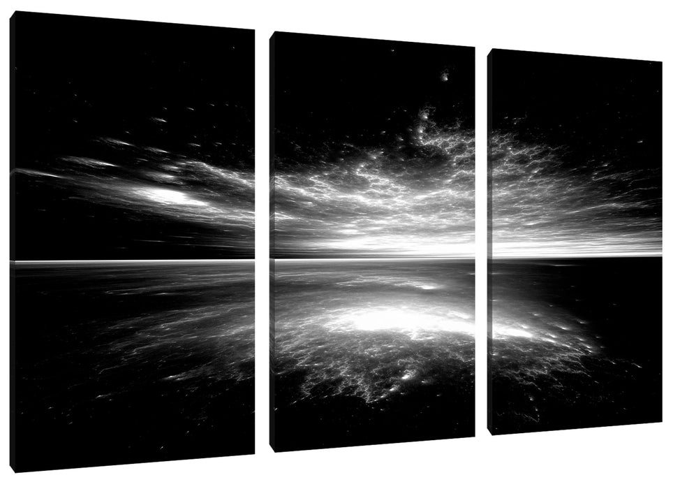 Horizont unter bunter Wolkendecke, Monochrome Leinwanbild 3Teilig