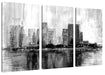 Abstraktes Ölgemälde einer Skyline, Monochrome Leinwanbild 3Teilig