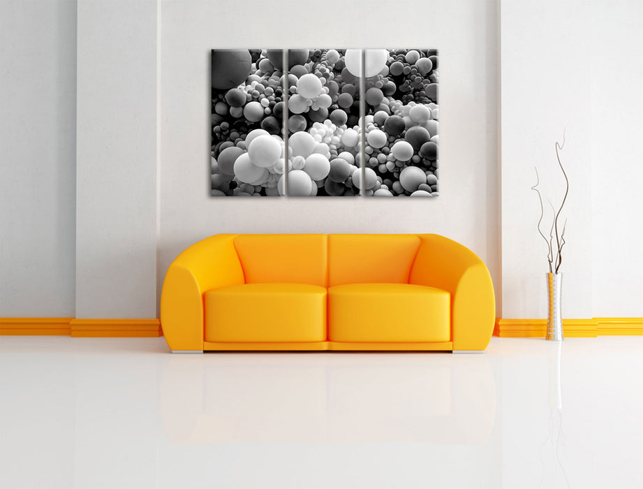 Hunderte bunte Luftballons, Monochrome Leinwanbild Wohnzimmer 3Teilig