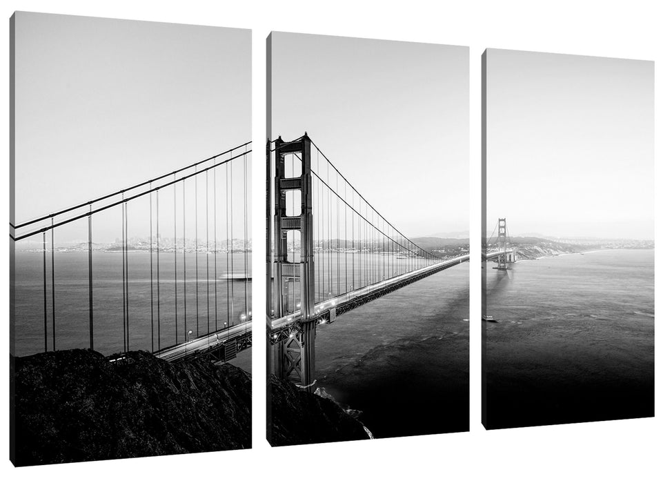 Golden Gate Bridge in der Abenddämmerung, Monochrome Leinwanbild 3Teilig