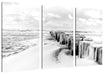 Nahaufnahme Steg aus Holzpföcken am Meer, Monochrome Leinwanbild 3Teilig
