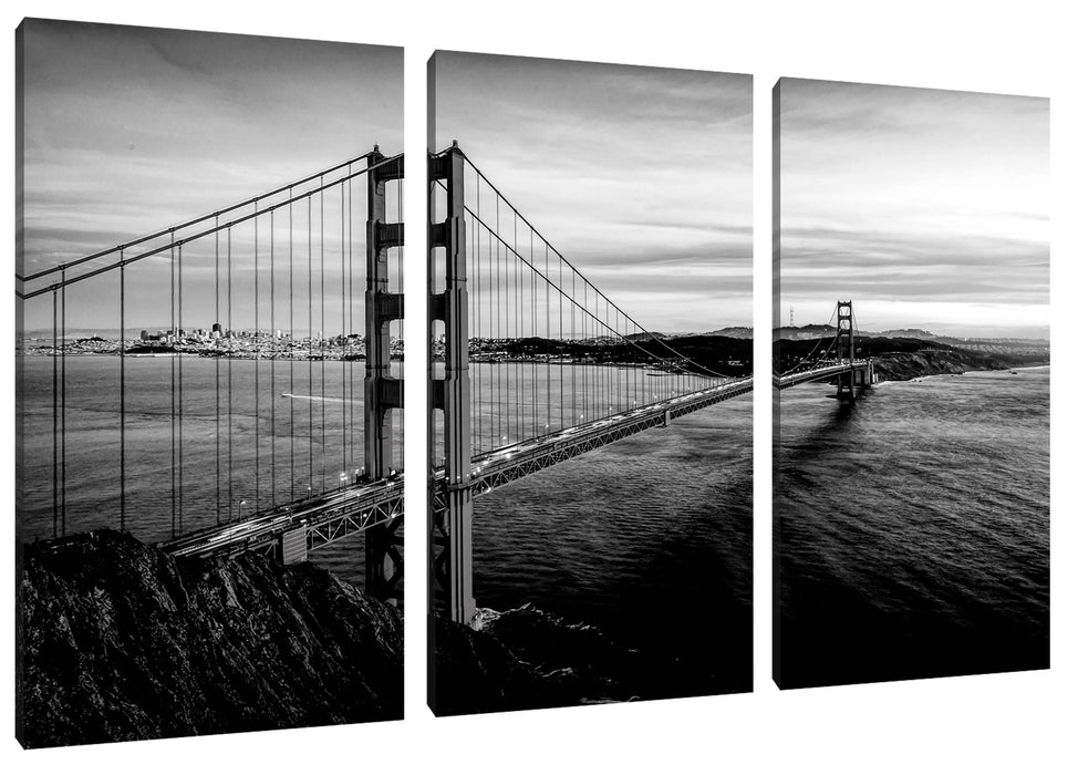 Golden Gate Bridge bei Sonnenuntergang, Monochrome Leinwanbild 3Teilig