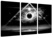 Science Fiction Collage Planeten im Weltraum, Monochrome Leinwanbild 3Teilig