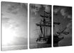 Großes Segelschiff im Sonnenuntergang, Monochrome Leinwanbild 3Teilig