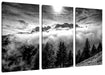 Aufsteigende Wolken in den Dolomiten, Monochrome Leinwanbild 3Teilig