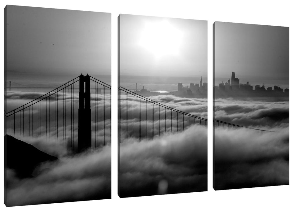 Golden Gate Bridge im Sonnenaufgang, Monochrome Leinwanbild 3Teilig