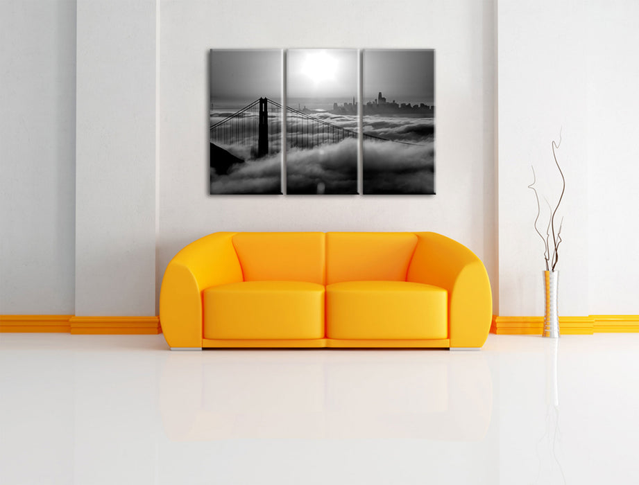 Golden Gate Bridge im Sonnenaufgang, Monochrome Leinwanbild Wohnzimmer 3Teilig