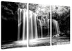 Tropischer Wasserfall im Wald, Monochrome Leinwanbild 3Teilig