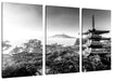 Japanischer Tempel in bunten Baumwipfeln, Monochrome Leinwanbild 3Teilig