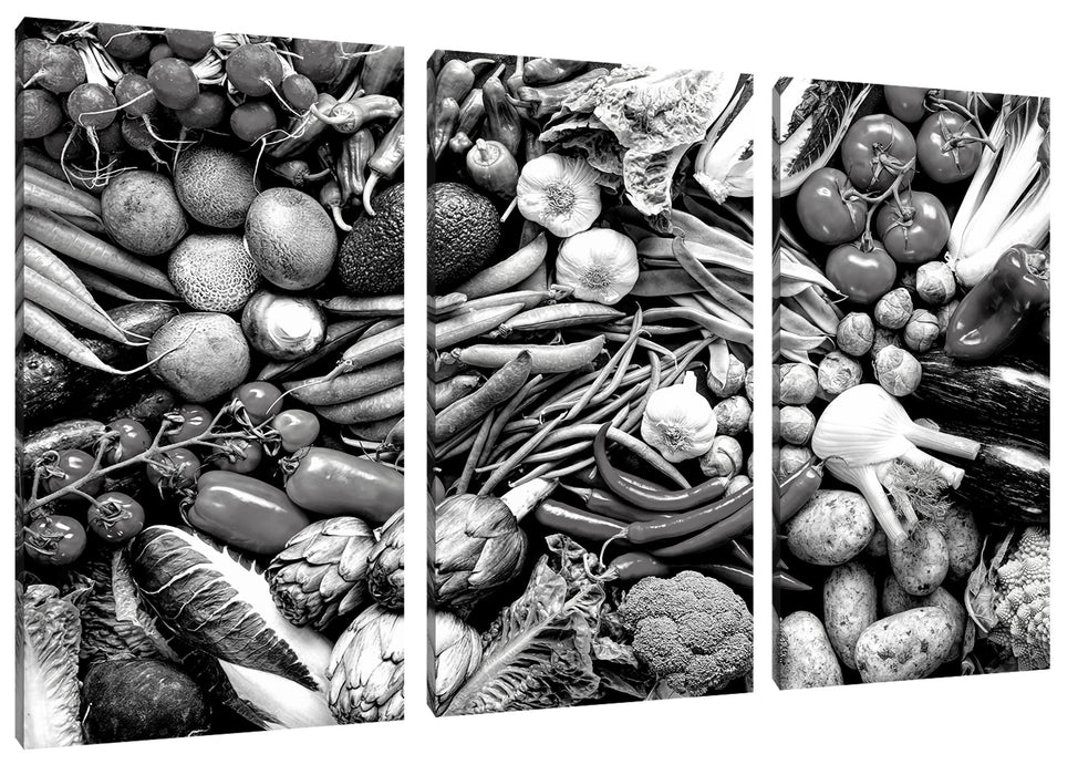 Bunte Gemüsemischung, Monochrome Leinwanbild 3Teilig