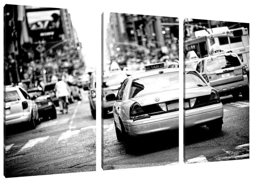 Gelbe Taxis am Times Square in New York, Monochrome Leinwanbild 3Teilig