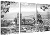 Hausdächer und Kirche in Florenz, Monochrome Leinwanbild 3Teilig