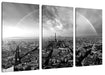 Panorama Regenbogen über Paris, Monochrome Leinwanbild 3Teilig